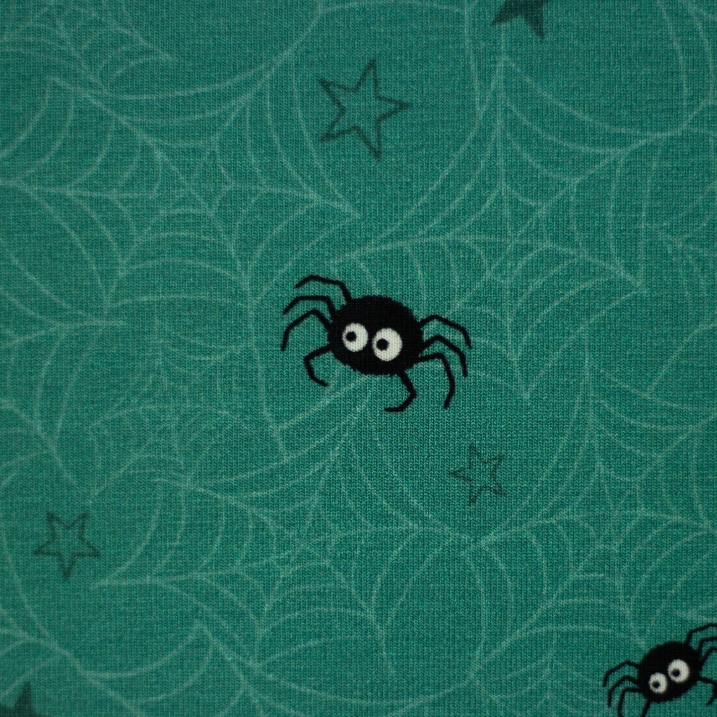 Pre order Euro Cotton Jersey Bruce & Friends by Mrs Mint Design, Spiders, emerald