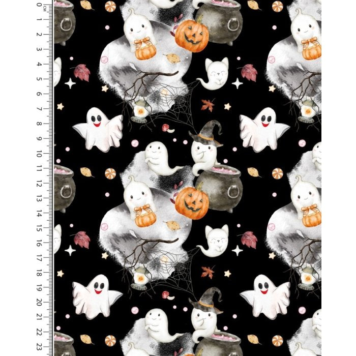 New Euro French Terry - Halloween Ghosts - Black