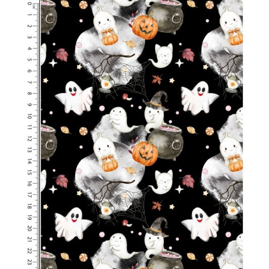 New Euro French Terry - Halloween Ghosts - Black