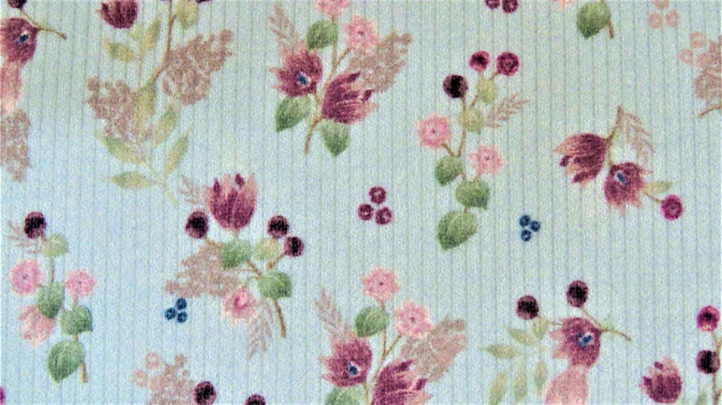 Euro Ribbing, Floral, Light Blue