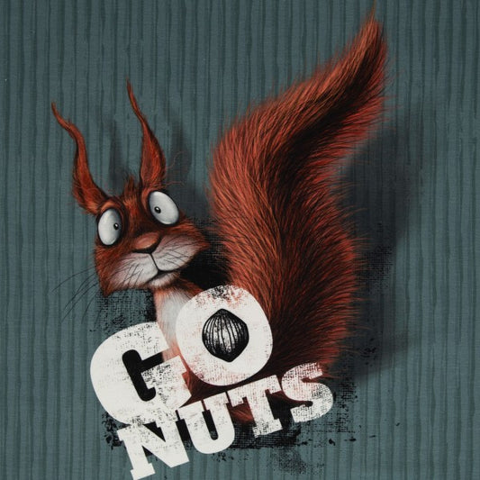 New Euro French Terry Go Nuts Squirrel Panel, Emerald