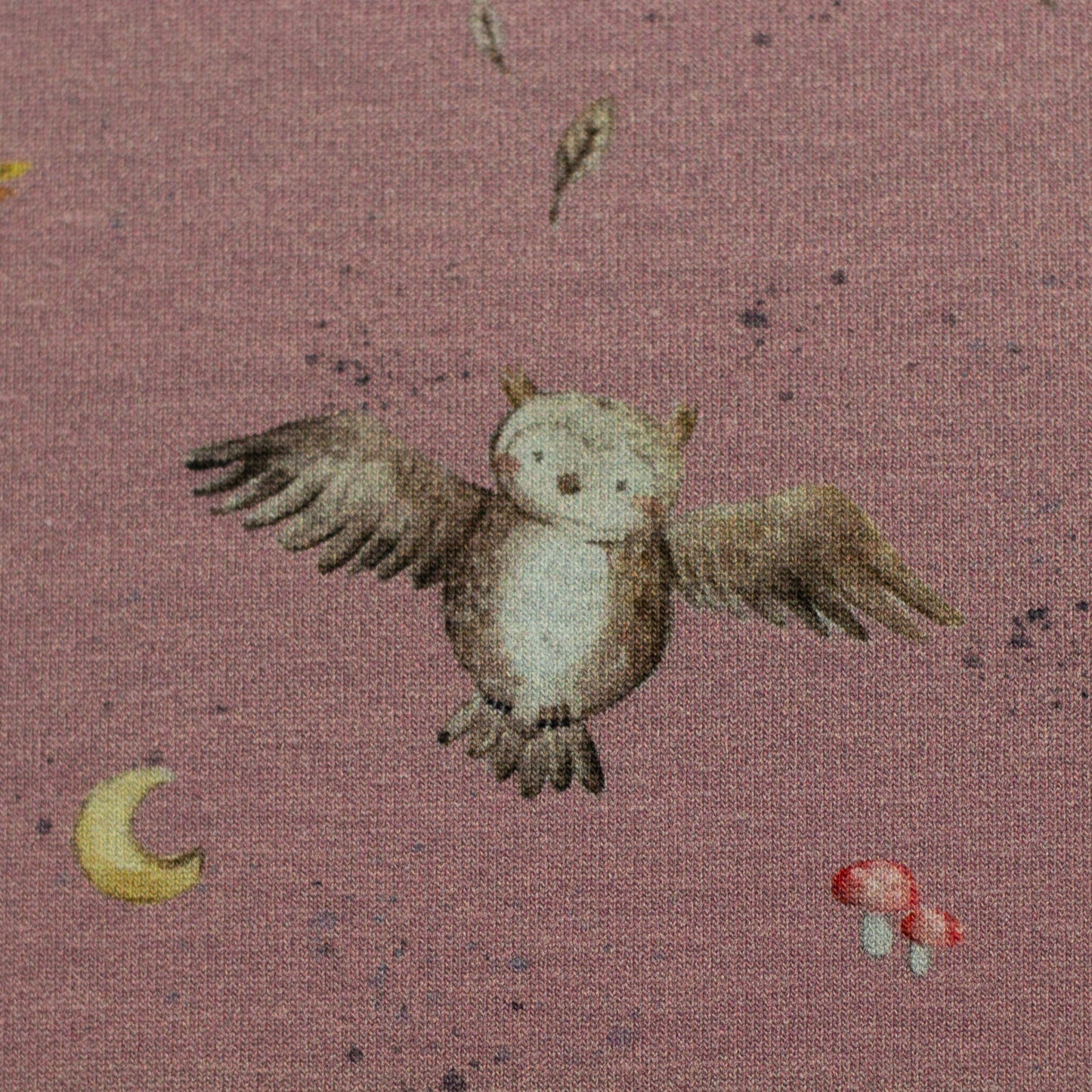 New Euro French Terry Forest Friends Owls, Rose
