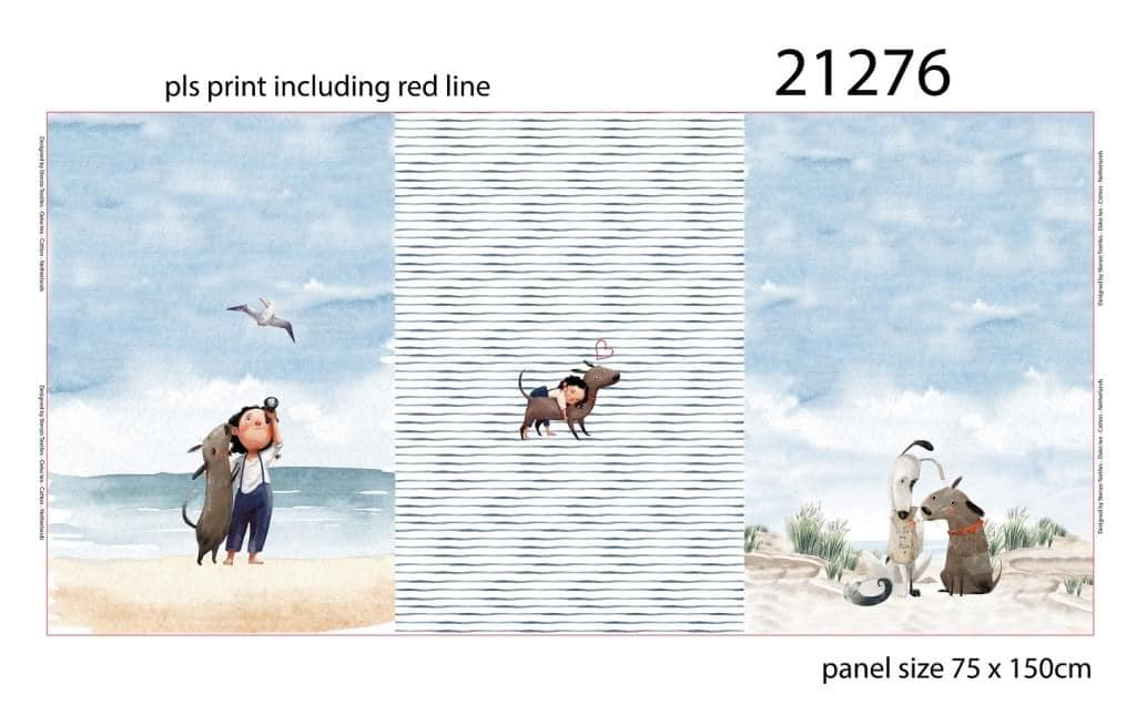 New Euro Jersey Digital Print Panel, Girl & Dog, Beach