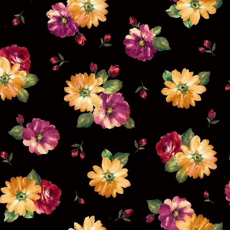 Euro Quilting - Flowers, Black