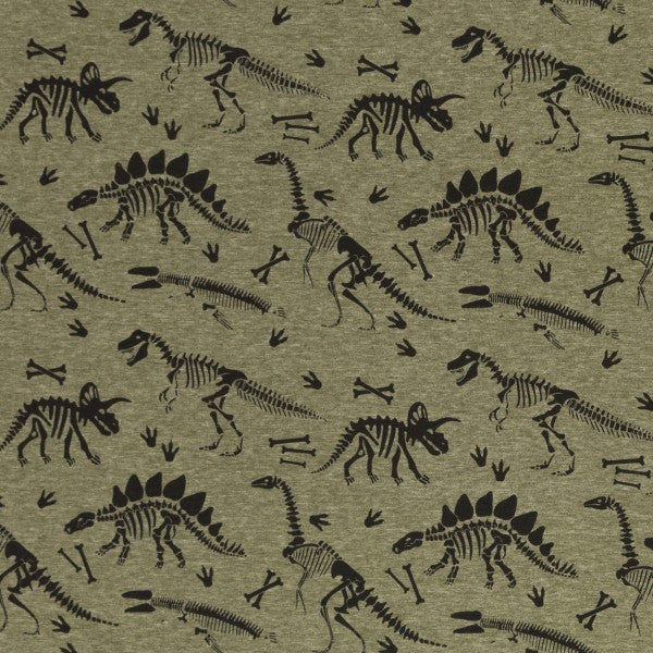 Euro Alpine Fleece - Heather, Dinosaurs, Olive